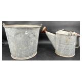 Vintage Galvanized Watering Can & Bucket