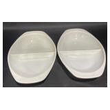 2 Pyrex White Divided Oval Dishes