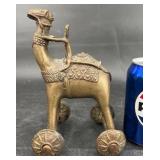 Antq India Hindu Brass Temple Toy Camel on Wheels