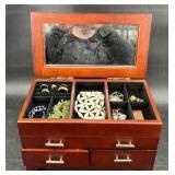Wooden Jewelry Box w Variety of Fashion Jewelry