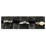 3 Sterling Silver Pearl Rings, Various Sizes