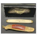 2 Alaska Pocket Knives  Bear Hunter & Whale