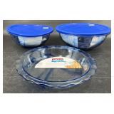 New Pyrex Watercolor - 2 Lidded Bowls & Pie Dish