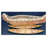 3 Birchbark & Wooden Model Canoes