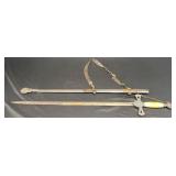 Vntg Masonic Sword w Etched Blade & Sheath w Chain