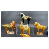 3 Chinese Glazed Ceramic Horses & Camel Figurine