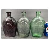 3 Wheaton Glass Historical Flask Bottles