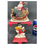 2 Cast Iron Santa & Snowman Stocking Hangers