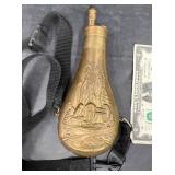 Brass Powder Flask w Strap Italy