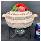 Vntg Royal Sealy Casserole Pot, Metal Warmer Stand