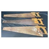 3 Vintage Disston Handsaws w Wood Handles