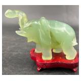 Miniature Jade Elephant Figurine w Base