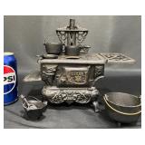 Rescent Mini Cast Iron Stove & Mini Pots Pans Set