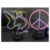 2 Neon Table Lamps ï¿½ Unicorn & Peace Sign, Work