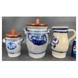 Vintage Salt Glazed Potteryï¿½ 2 Canisters & Pitcher