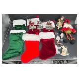 6 Christmas Stockings w Hangers & Decor