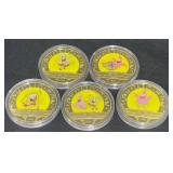Complete Set of 5 Sponge Bob Gold Plated Coins