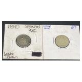2 U.S.ï¿½Seated Dimes ï¿½ 1890 Love Token & 1888