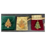 3 Rhinestone Christmas Tree Pins Brooches