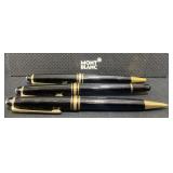 3 Montblanc Pens & Pencil w Box & Gold Accents