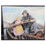 Original Man & Child in Rowboat Painting