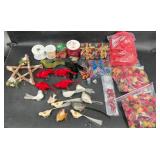 Christmas Decorations w Feathered Birds & Ribbon+