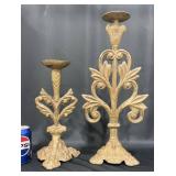 2 Ornate Cast Iron Candlesticks