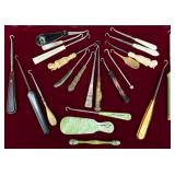 Antique Buttonhooks & Shoe Horns in Display Case