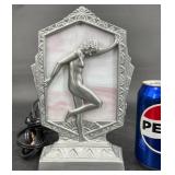 Art Deco Lamp w Nude Figure & Pink Glass, Works