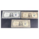 3 $1 Silver Certificates ï¿½ 1935B, 1957 & 1957B