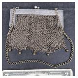 Vintage German Silver Mesh Purse w Chain Strap