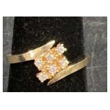 14KT Gold Ring w 6 Diamonds Sz 6.5