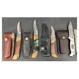 3 Folding Knives w Cases & Knife w Sheath