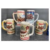 5 Assorted Budweiser Clydesdales Beer Steins