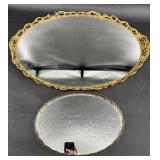 2 Mirrored Vanity Dresser Trays w Ornate Frames
