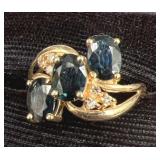 14KT Gold 3-Stone Ring Sz 9
