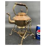 Antique Copper & Brass Kettle w Stand