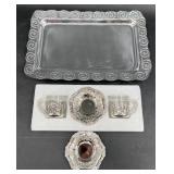 Vntg Raimond Silver Cups Plate Set, Pewter Tray