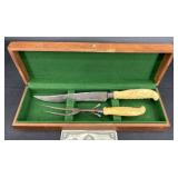 Vntg Celluloid Ivoryoid Carving Set w Sterling