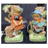 2 Vntg MCM Pottery Lamps w Crocheted Shades Work