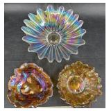 3 Vntg Iridescent Carnival Art Glass Bowls