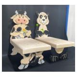 2 Colorful Critters Wooden Benches - Panda & Cow