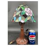 Table Lamp w Stained Glass Floral Shade, Works