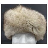Vintage White Fox Fur Hat w Blue Satin Lining