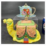 Vintage Japanese Camel & Floral Teapot w Saucer