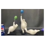 Trio of Polar Bear Resin Decor Figures w Balloons