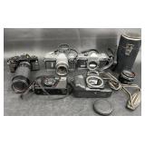 6 Vntg 35mm Cameras & Lense ï¿½ Canon, Nikon +