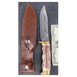 Mossy Oak Knife w Stag Finish Handle & Sheath