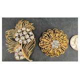 2 Rhinestone Brooches Pins