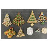 Christmas Tree Brooches w Nativity Pin